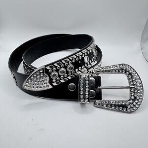 Luxury Diva Rhinestone Bling Cowgirl Fashion Black Belt Size L Missing 1 Stud